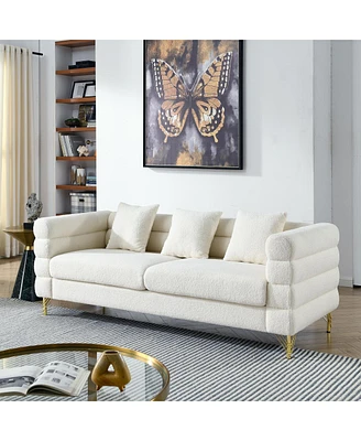 Simplie Fun White Teddy Oversized 3-Seater Sectional Sofa With Pillows