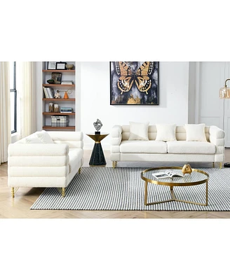 Simplie Fun 3 Seater + 2 Seater Combination Sofa.White Teddy(Ivory)