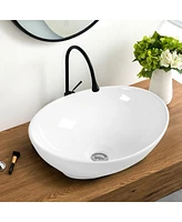 Sugift Oval Bathroom Basin Ceramic Vessel Sink