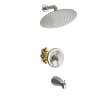 10" Rain Shower Head Systems With Waterfall Tub Spout, Brushed Nickel, Wall Mounted Shower