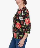 Alfred Dunner Classic Poinsettia Holiday Top