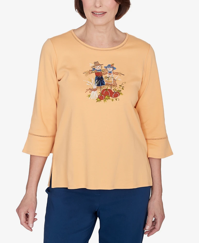 Alfred Dunner Classic Scarecrow Detailed Bell Sleeves Top