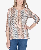 Alfred Dunner Classic Vertical Animal Print Top with Necklace