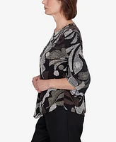 Alfred Dunner Classic Textured Leaf Top with Necklace