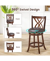 Sugift 360° Swivel Counter Height Chairs with Pu Leather Cushioned Seat and Footrests-26 inches