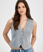 Ultra Flirt Juniors' V-Neck Button-Front Sweater Vest