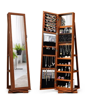 Costway 360degree Rotatable Jewelry Cabinet 2-in-1 Lockable Mirrored Organizer