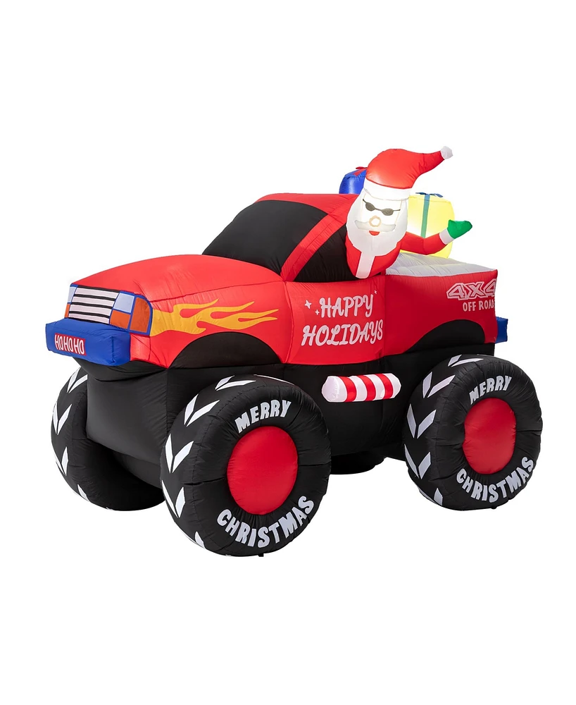 Glitzhome 7FT Lighted Santa Claus On Pick Up Off road Vehicle Inflatable Decor