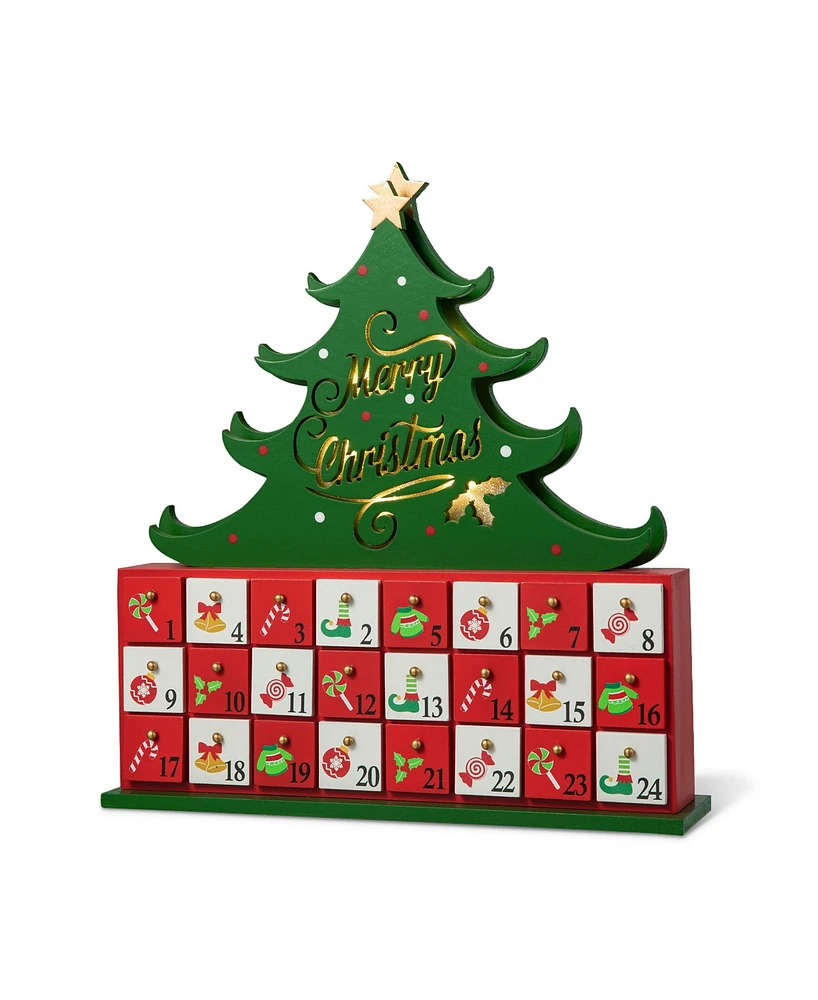 Glitzhome 15.25 H Lighted Wooden Christmas Tree Advent Calendar Decor