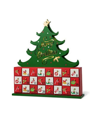 Glitzhome 15.25 H Lighted Wooden Christmas Tree Advent Calendar Decor