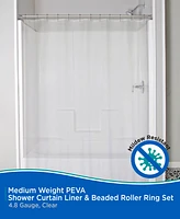 Kenney Medium Weight Peva Shower Curtain Liner and Beaded Roller Ring Set