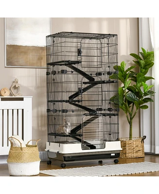 Streamdale Furniture Small Animal Cage with Wheels, Portable Bunny Cage 6-Tier