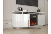 160cm High Gloss Tv Cabinet Tv Unit With Fireplace, Have Heat And Flame Color Changes