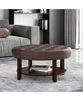 Streamdale Furniture Versatile Button Tufted Faux Leather Ottoman with Open Shelf