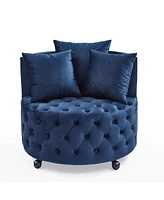Plush Velvet Swivel Accent Chair with Tufted Cushion and Caster Wheels