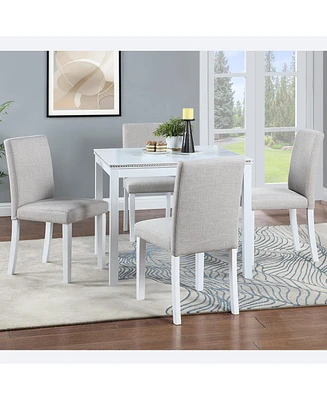 Simplie Fun Chic Wooden Dining Set Elegant Table with Crystal Details & Upholstered Chairs