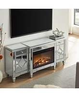 Streamdale Furniture 57" X 15 " X 25.6" Flash silver combination Tv fireplace cabinet