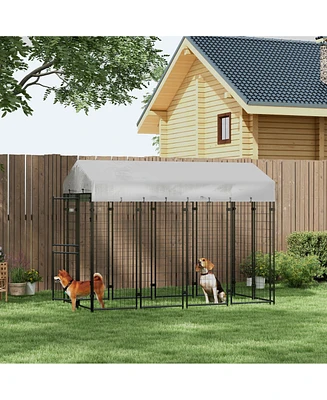 Simplie Fun Spacious Outdoor Dog Kennel with Protective Roof and Sturdy Steel Frame