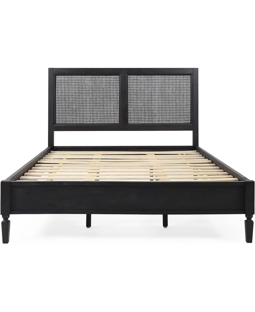 Simplie Fun Modern Rustic Queen Bed with Woven Cane and Acacia Wood