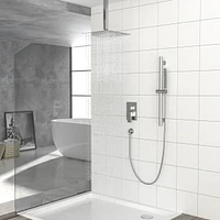 Brushed Nickel Rain Shower System with Adjustable Slide Bar