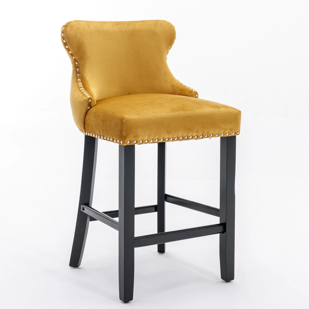 Simplie Fun Gold Velvet Wingback Bar Stools, Set of 2