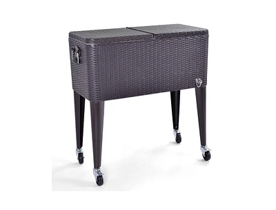 Slickblue 80QT Outdoor Party Portable Rattan Rolling Cooler Cart