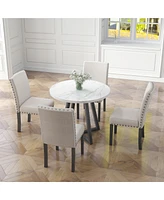 Streamdale Furniture 5-Piece Dining Set with Marble-Inspired Table & Ergonomic Chairs