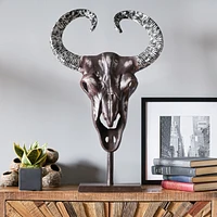 Bronze Handcrafted Aluminum Bull Skull Decor with Stand