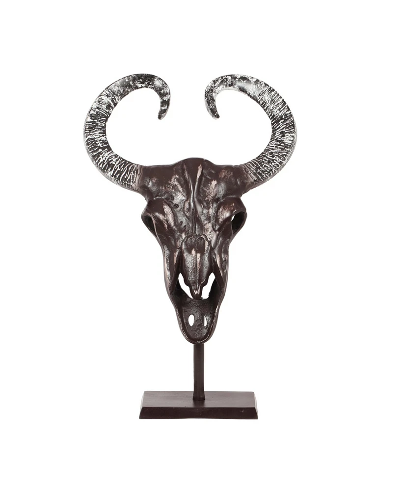 Bronze Handcrafted Aluminum Bull Skull Decor with Stand