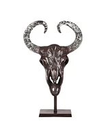 Bronze Handcrafted Aluminum Bull Skull Decor with Stand