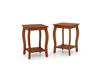 Slickblue 15 Inch 2-Tier Square End Table with Storage Shelf Set of 2-Walnut