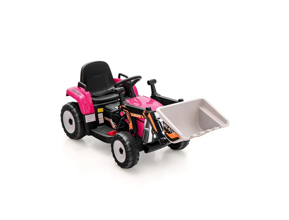 Slickblue 12V Battery Powered Kids Ride on Excavator with Adjustable Arm and Bucket-Pink