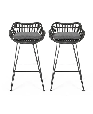 Simplie Fun Modern Outdoor Wicker Barstools with Cushions (Set of 2)