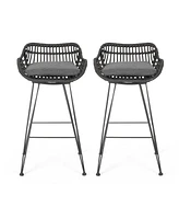 Simplie Fun Modern Outdoor Wicker Barstools with Cushions (Set of 2)