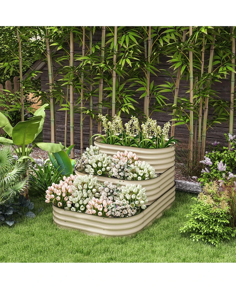 Streamdale Furniture 3-Tier Galvanized Raised Garden Bed with Bottomless Design and Safety Edging