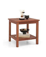 Slickblue Double-Tier Acacia Wood Patio Side Table with Slatted Tabletop and Shelf