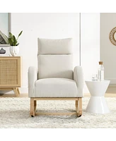 Simplie Fun 27.6" W Modern Accent High Backrest Living Room Lounge Arm Rocking Chair, Two Side Pocket
