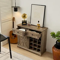 Farmhouse Buffet Cabinet with Wine Storage, Gray Wash 39.37x15.75x34