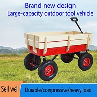 outdoor sport wagon tools cart wooden side panels air tires Wagon (red)