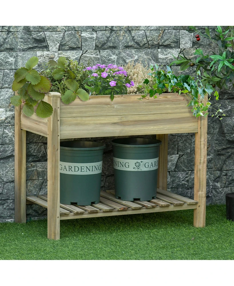 Simplie Fun Spacious Elevated 2-Tier Trough-Shaped Garden Bed with Storage Shelf