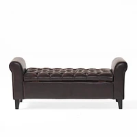 Contemporary Diamond Tufted Storage Ottoman with Rolled Arms