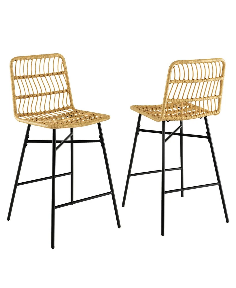 Slickblue Set of 2 Rattan Bar Stools with Sturdy Metal Frame-Natural