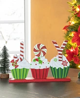 Glitzhome 12 L Christmas Wooden Cupcake Joy Table Decor