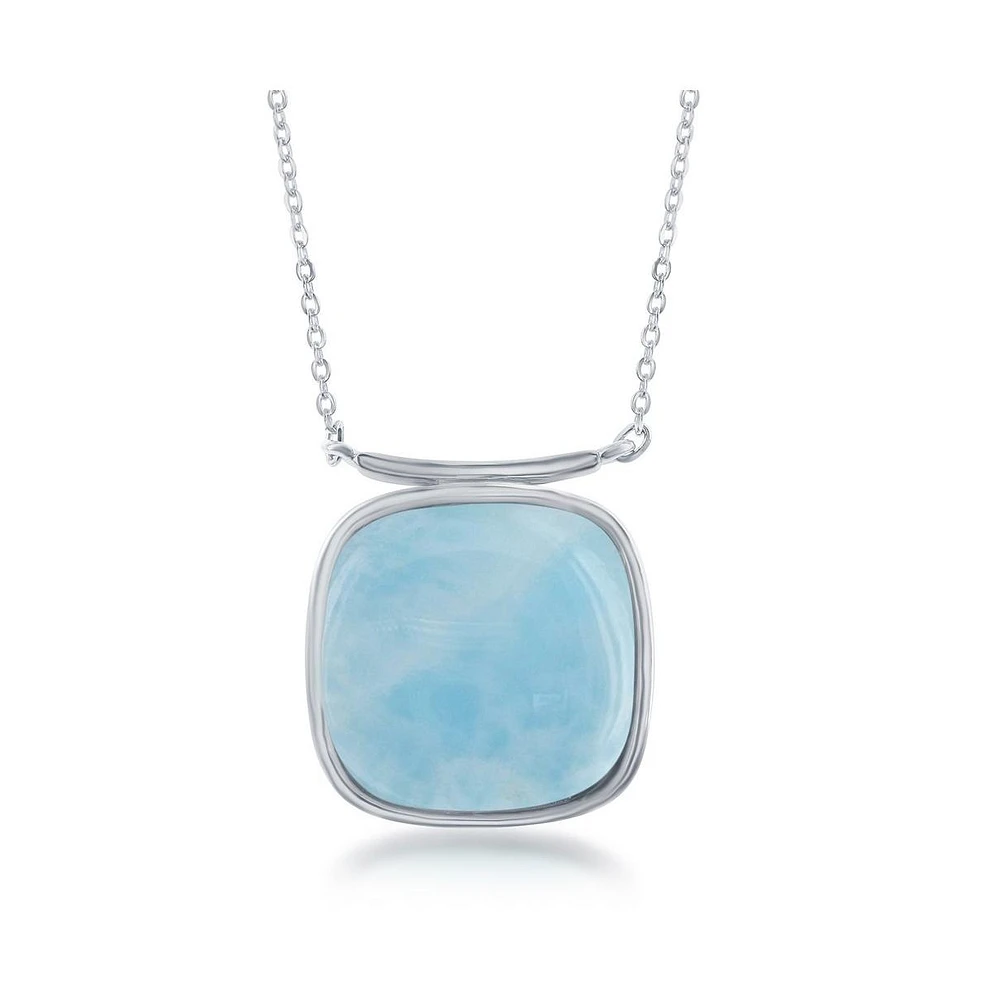 Caribbean Treasures Sterling Silver Square Shape Larimar Necklace