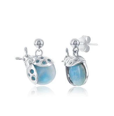 Caribbean Treasures Sterling Silver Larimar Lady Bug Earrings