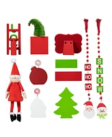 Glitzhome Set of 11 Christmas Wooden Word Signs and Fabric Santa Tiered Tray Set Table Decor