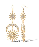 Jessica Simpson Flash Yellow Gold Plated Crystal Cresent Moon and Sun Drop Earrings