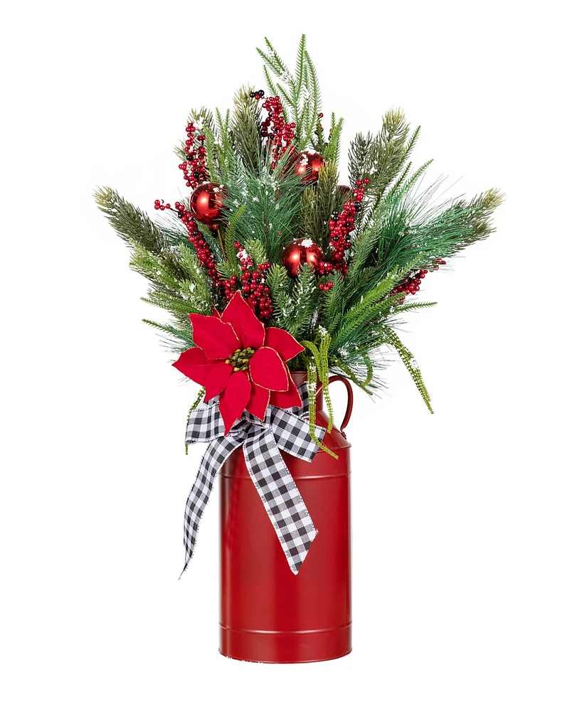 Glitzhome 35 H Christmas Poinsettia Floral Potted Porch Tree