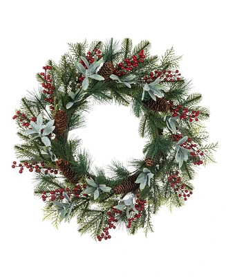 Glitzhome 24 D Christmas Pinecone Berry Wreath