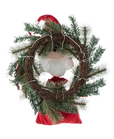 Glitzhome 24 D Christmas Flocked Pine Needle Berry Wreath with matched 20"H Christmas Fabric Santa Ornament sets